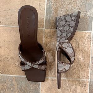Coach Brown and Tan Wedge Sandals